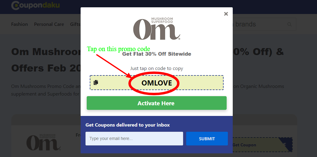 Step 3 of How to use Om Mushrooms Coupon