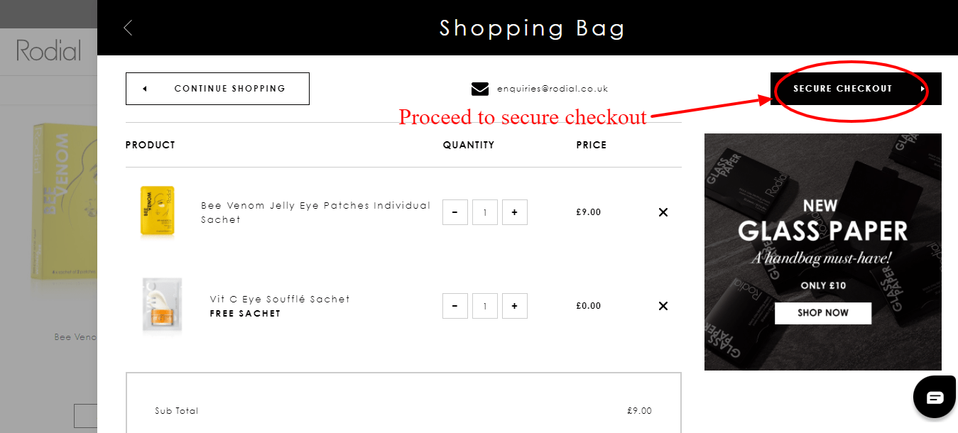 Step 4 of How to use Rodial Discount Code
