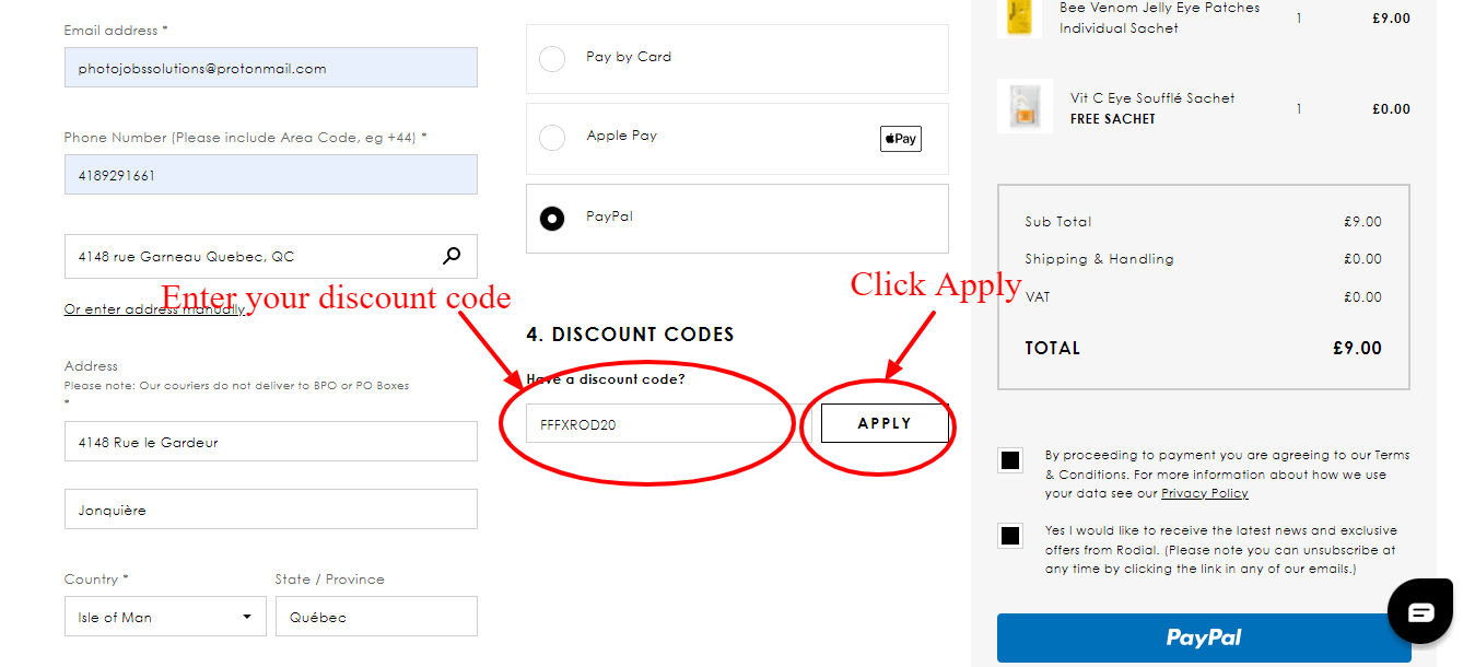 Step 5 of How to use Rodial Discount Code