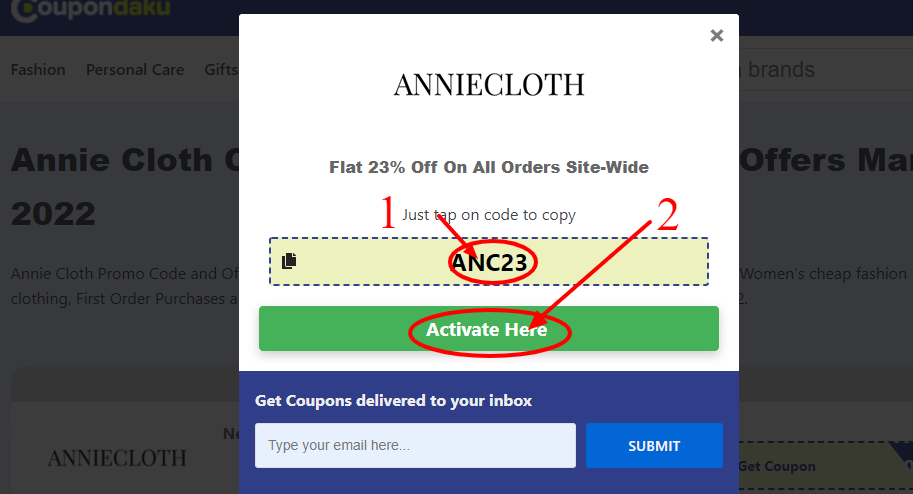 Step 2 of How to use Annie Cloth Coupons