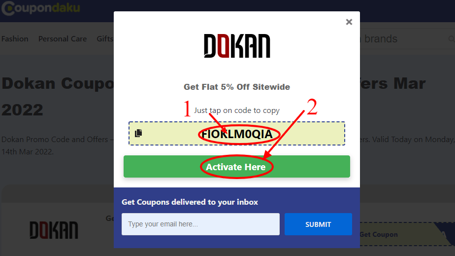 Step 2 of How to use Coupon Code for Dokan.com
