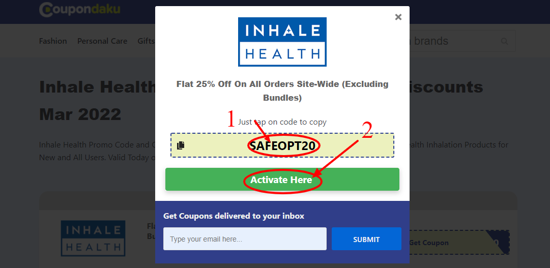 Step 2 of How to use Inhale Health Coupons