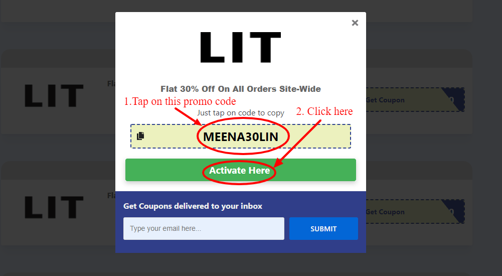 Step 2 of How to use LIT Activewear Coupons