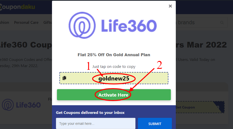 Step 2 of How to use Life360 Coupons