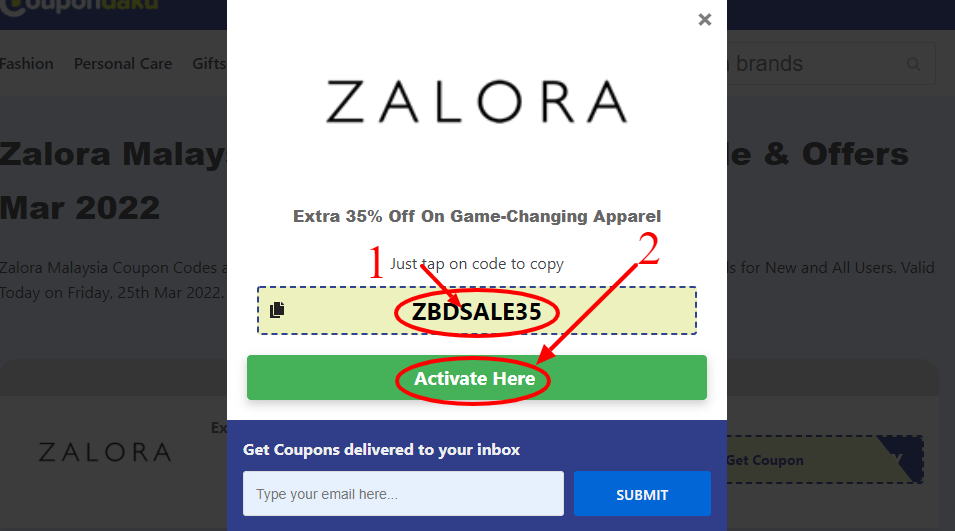 Step 2 of How to use ZALORA Malaysia Coupons