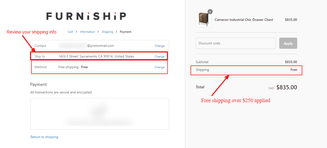 Step 4 of How to use Furniship Coupons