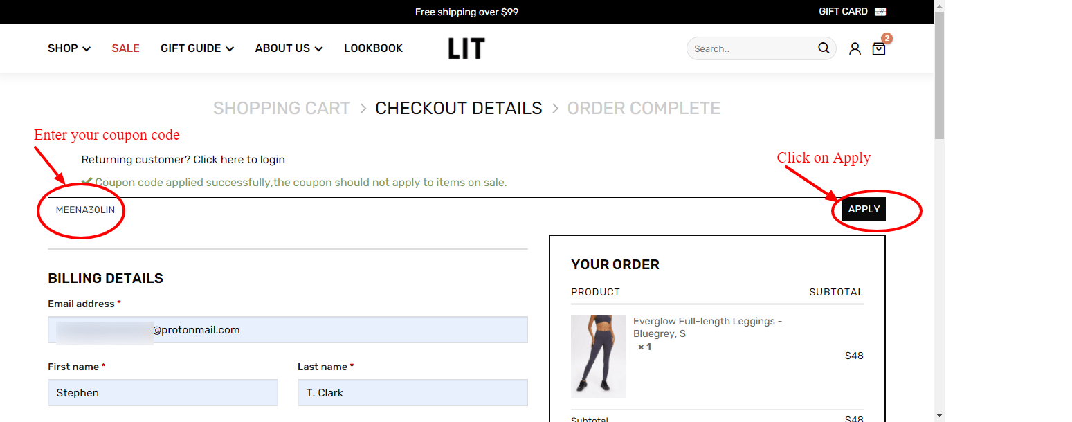 Step 5 of How to use LIT Activewear Coupons