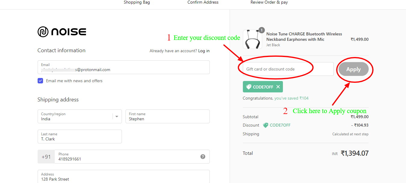 Step 5 of How to use Noise Coupon Code