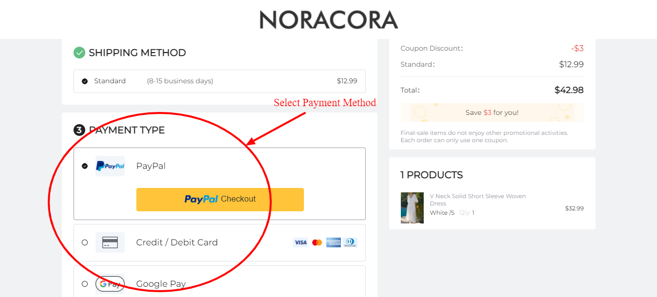 Step 6 of How to use Noracora Coupons