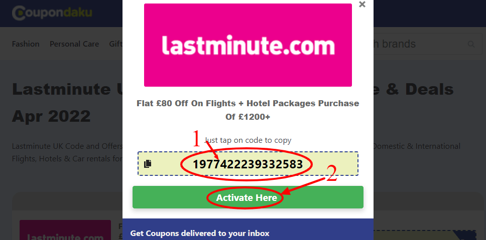 Step 2 of How to use Lastminute UK Coupons