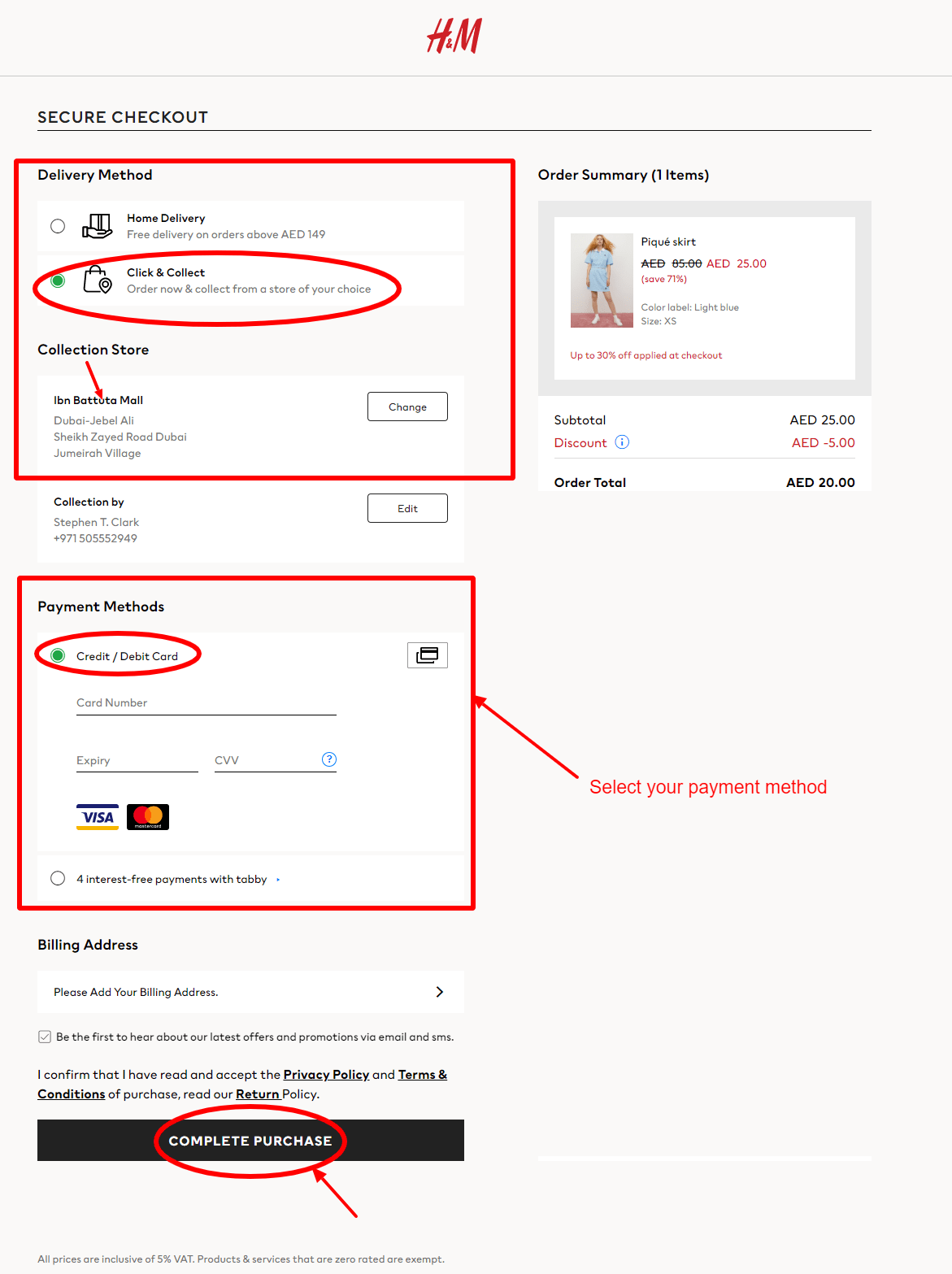 Step 4 of How to use H&M UAE Coupons