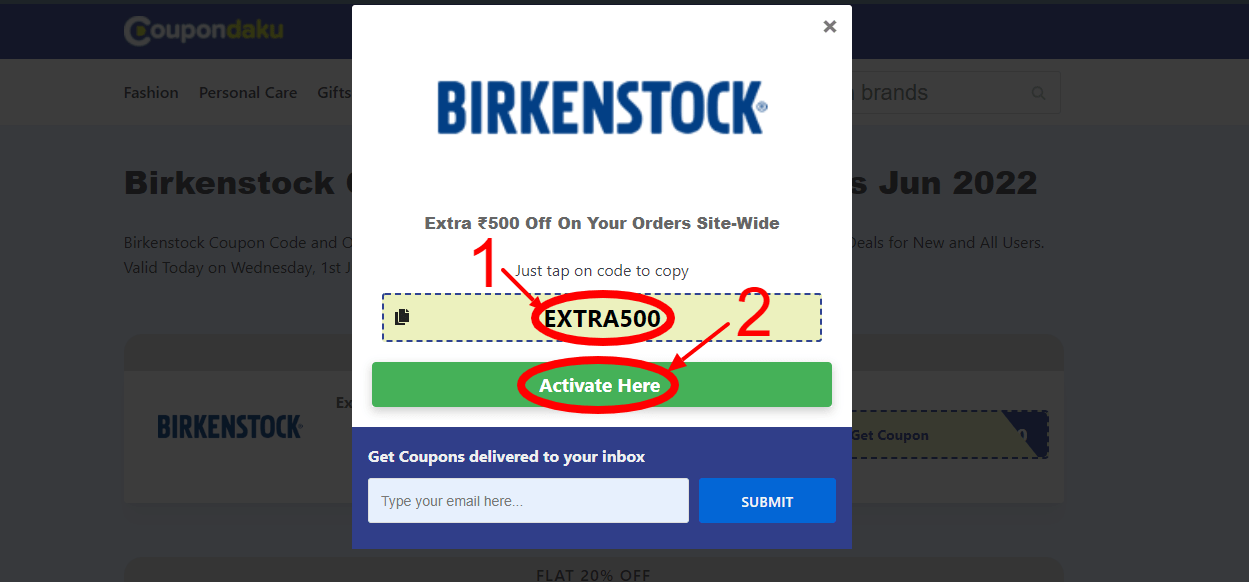 Step 2 of How to use Birkenstock India Coupons