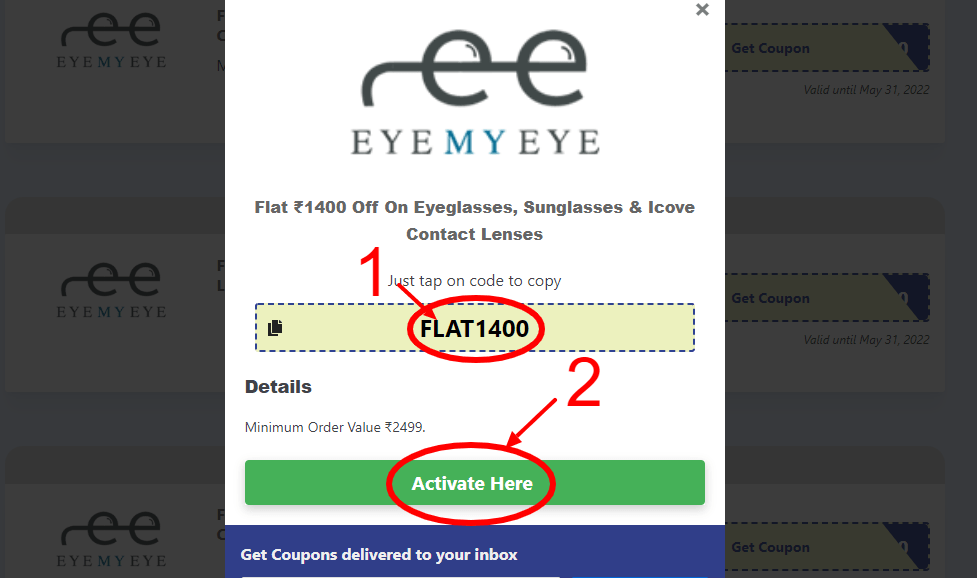 Step 2 of How to use EyeMyEye Coupons