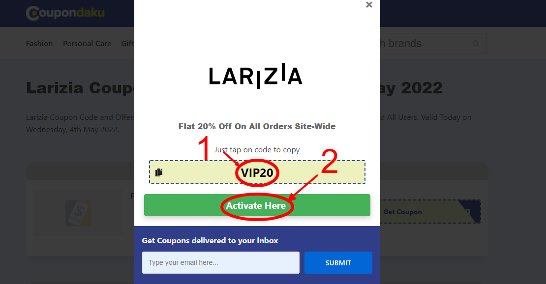 Step 2 of How to use Larizia Coupons