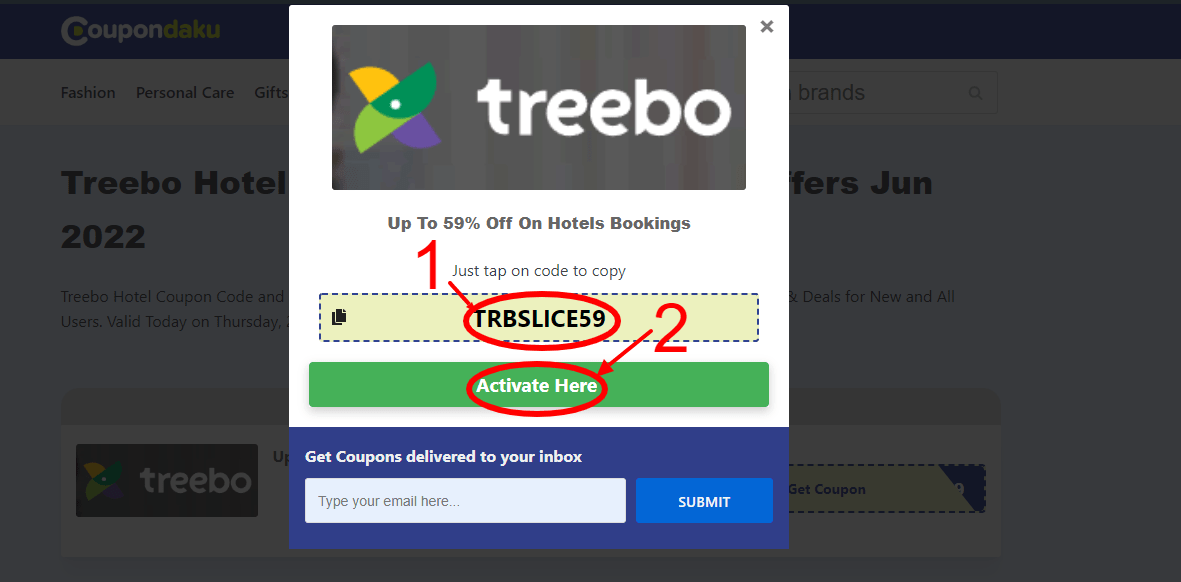 Step 2 of How to use Treebo Hotel Coupons