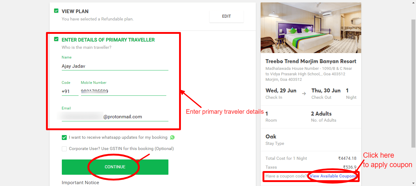 Step 4 of How to use Treebo Hotel Coupons