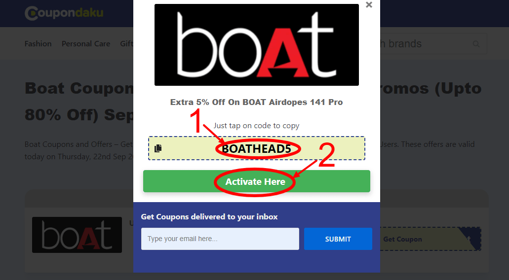Step 2 of How to use boAt Coupon Code