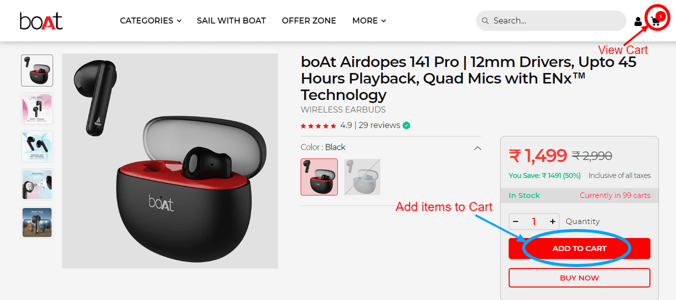 Step 3 of How to use boAt Coupon Code